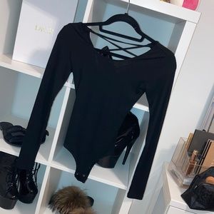 Garage bodysuit w/ crisscross back detail, black